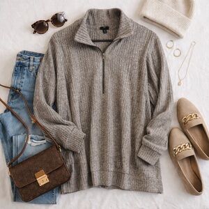 torrid Heather Gray Ribbed Half-Zip Turtleneck Sweater Size 2